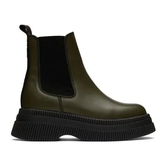 GANNI Olive Green Creepers Mid Chelsea Boots Size 6 - Picture 11 of 13